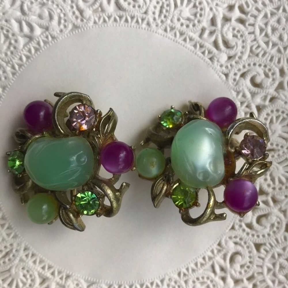 Vintage Jellybean Rhinestone Earrings Coro Costume - Picture 7 of 7